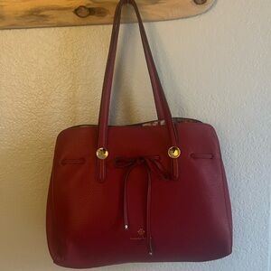 Nanette Lepore Red Faux Pebble Leather Shoulder Tote Bag